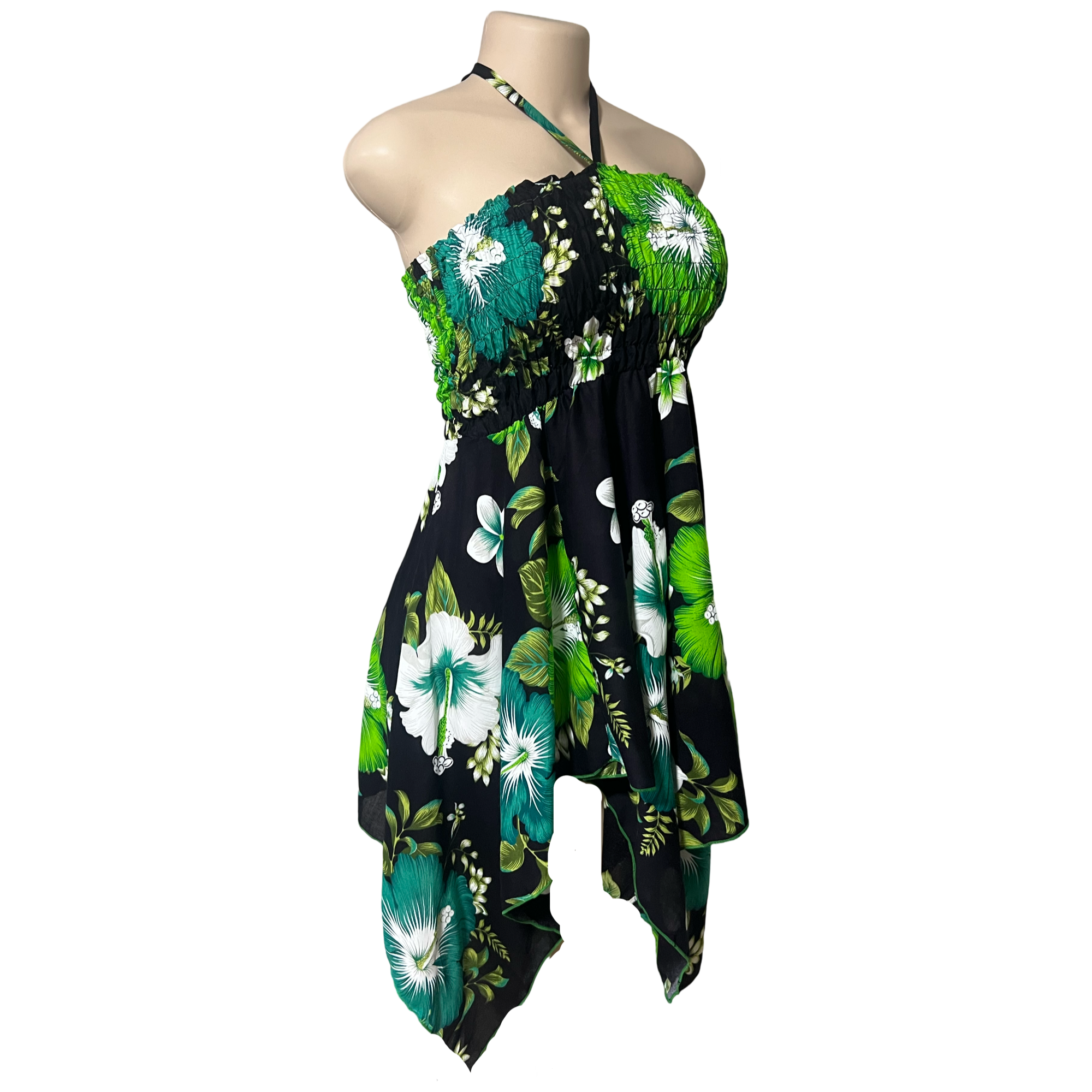 Dress - Hawaii Flower Dress/ White-Green