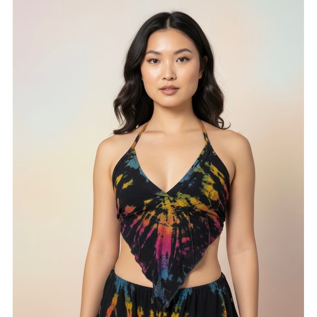 Tops - Tie Dye Deep V / Black Rainbow