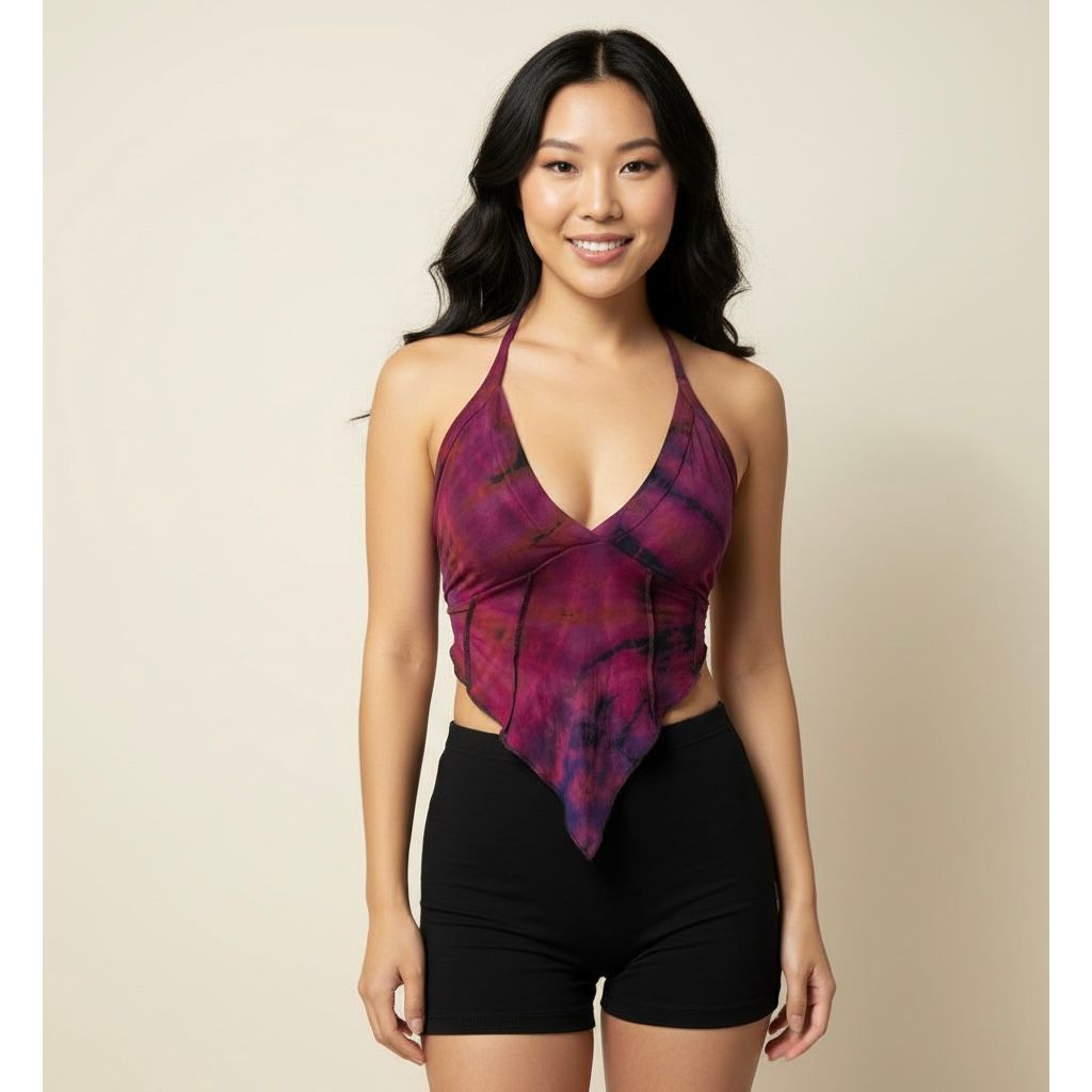 Tops - Tie Dye Deep V / Maroon