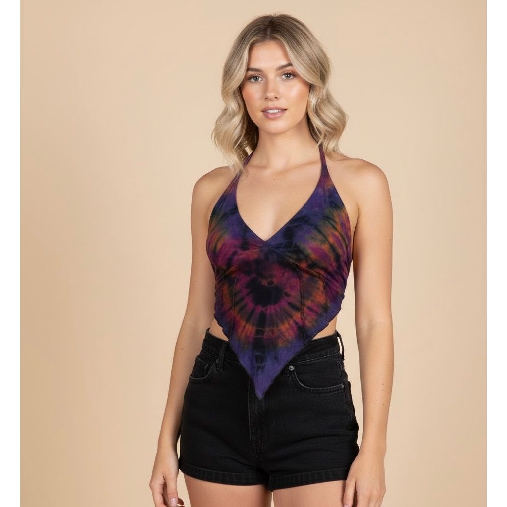 Tops - Tie Dye Deep V / Egg Plant