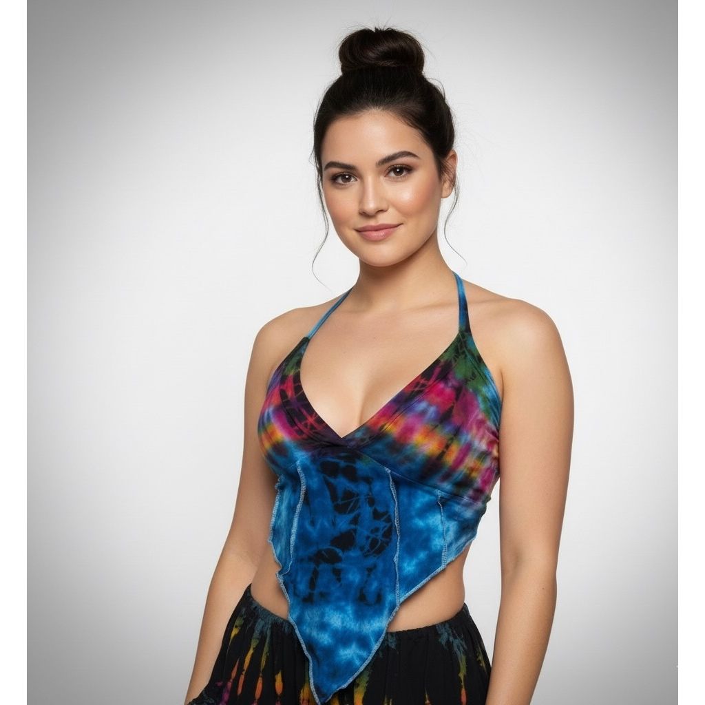 Tops - Tie Dye Deep V / White Rainbow