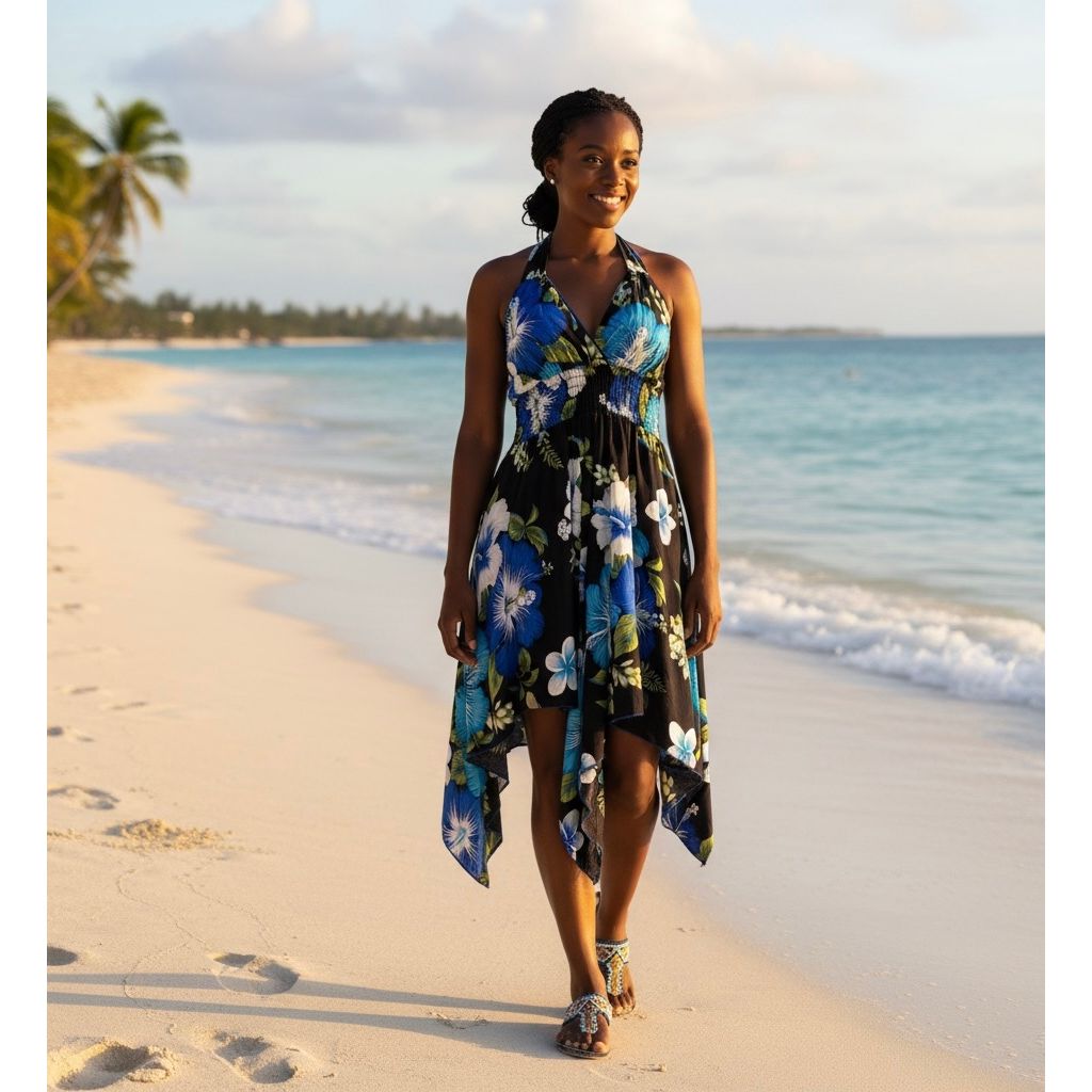 Dress - Halter Flower Dress/ Black-Blue