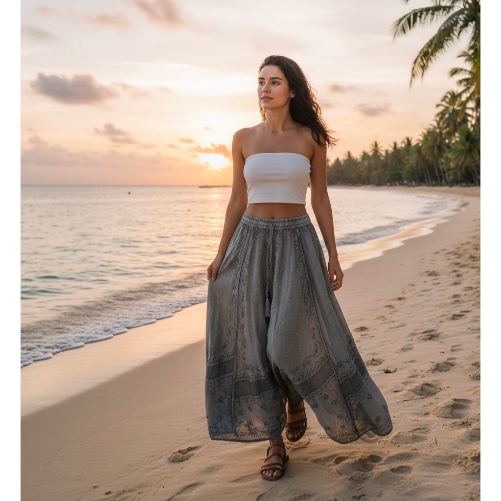 Skirt - Long Skirt  Embroidered Maxi Skirt with Elastic Waist