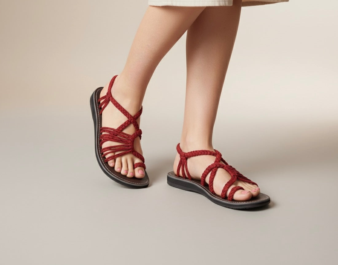 Shoes - Braided Sandals RED