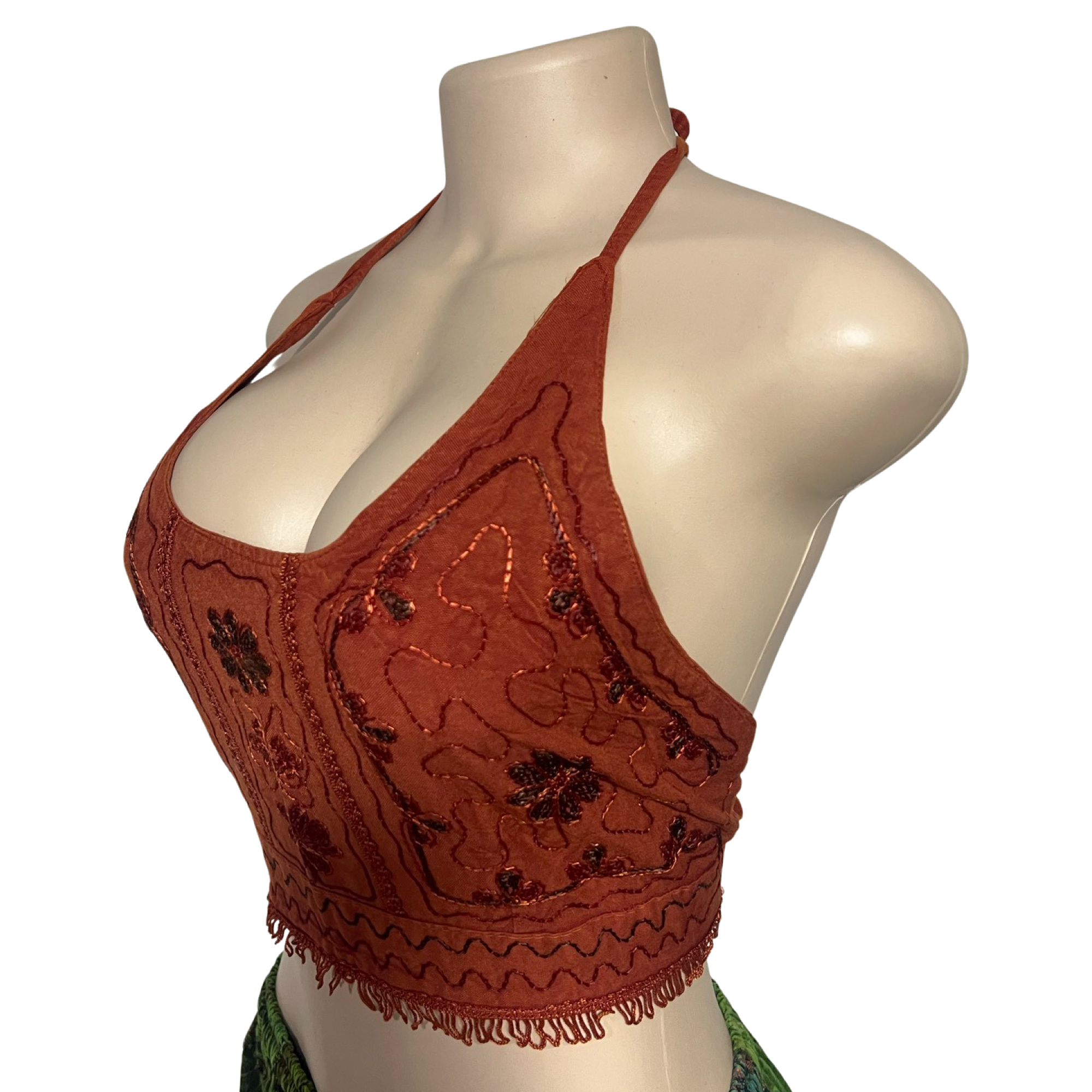 Tops - Embroidery Floral Halter Tops /Old Rose