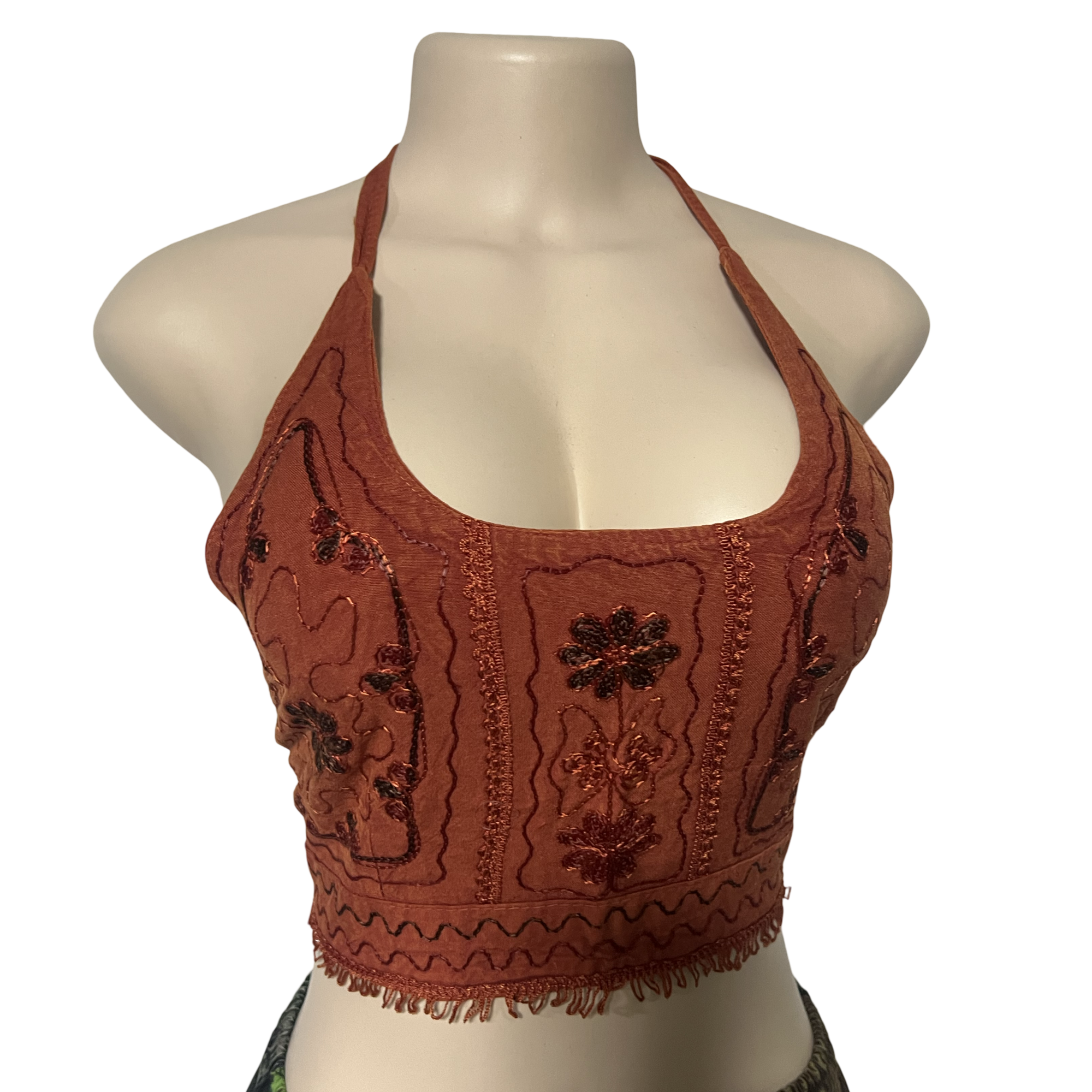 Tops - Embroidery Floral Halter Tops /Old Rose