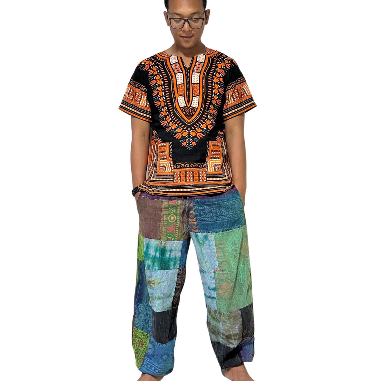 Men Patchwork Long Pants.