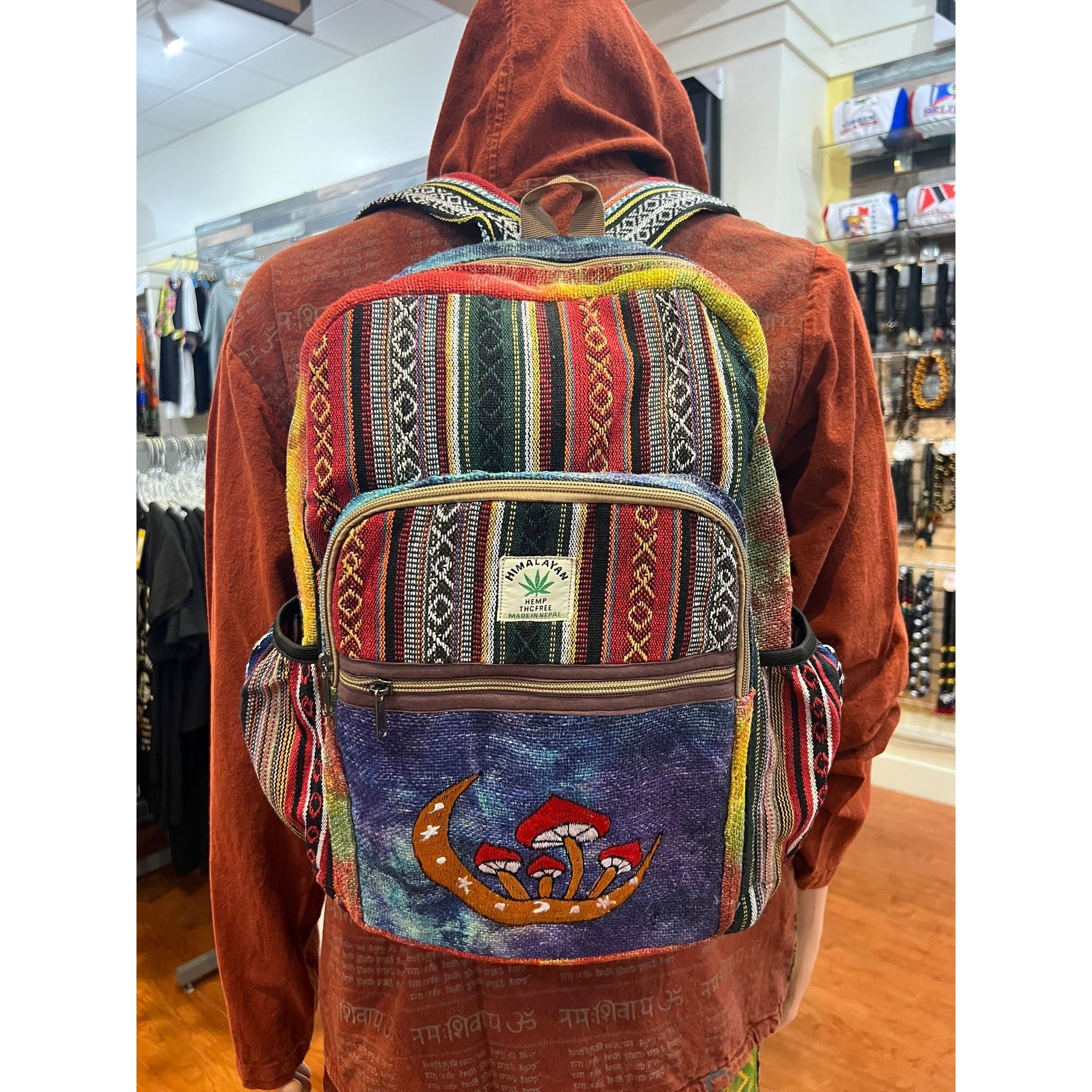 Embroidery Mushroom Moon Hemp Backpack