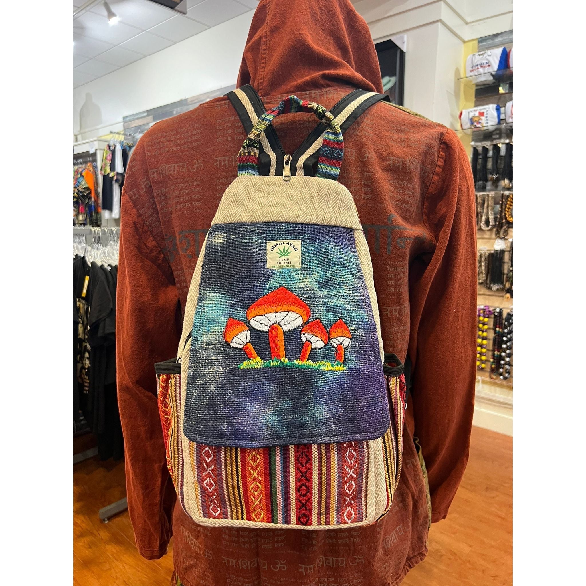 Mushroom Embroidery Hemp Backpack.