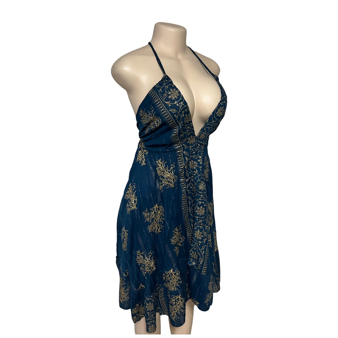 Dress - Silk Dress with Lurex/ Navy Blue