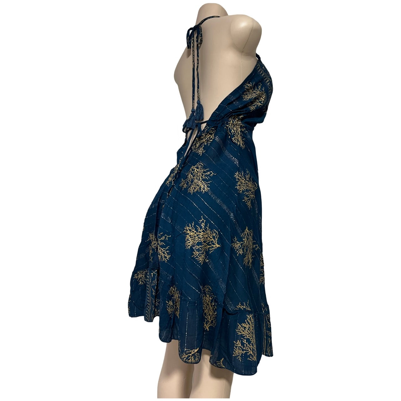 Dress - Silk Dress with Lurex/ Navy Blue