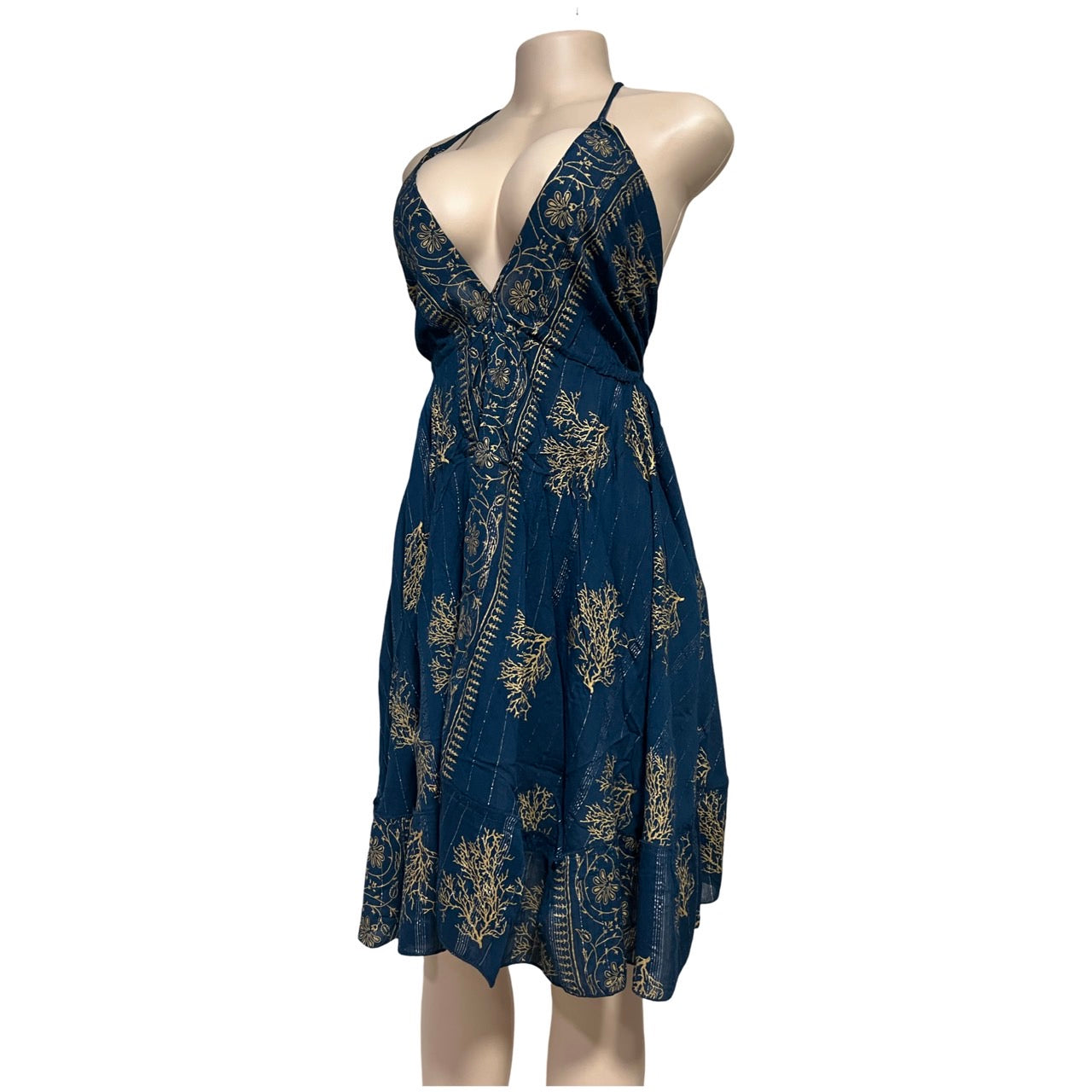 Dress - Silk Dress with Lurex/ Navy Blue