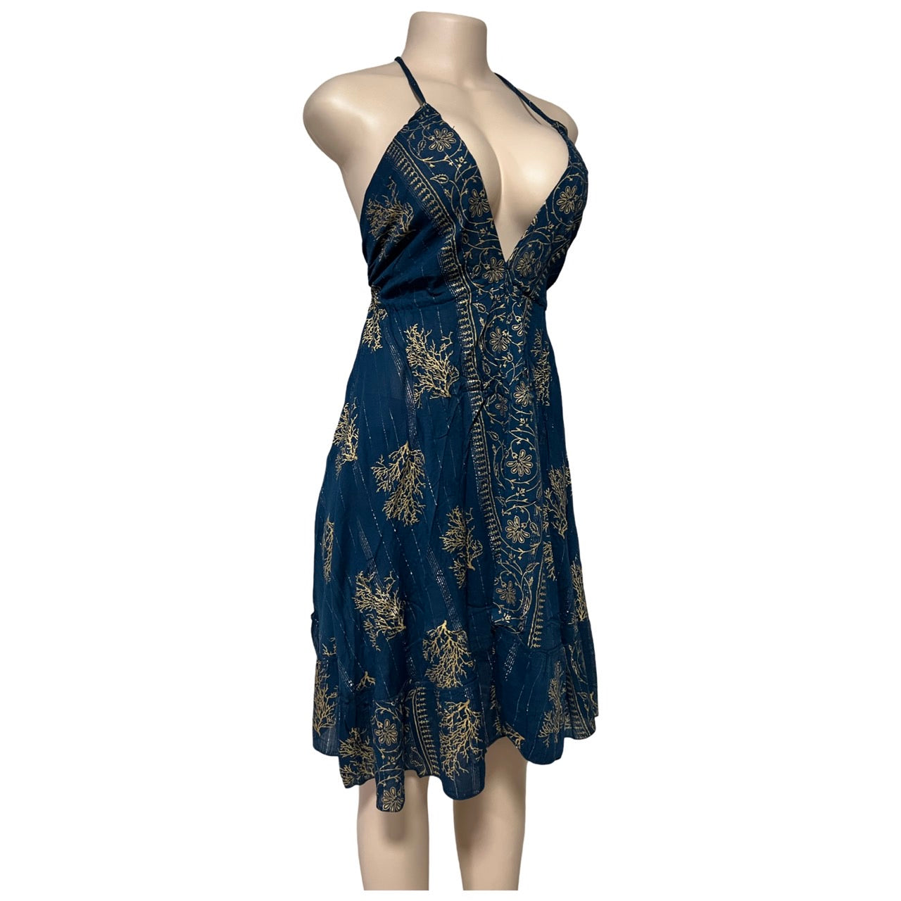 Dress - Silk Dress with Lurex/ Navy Blue