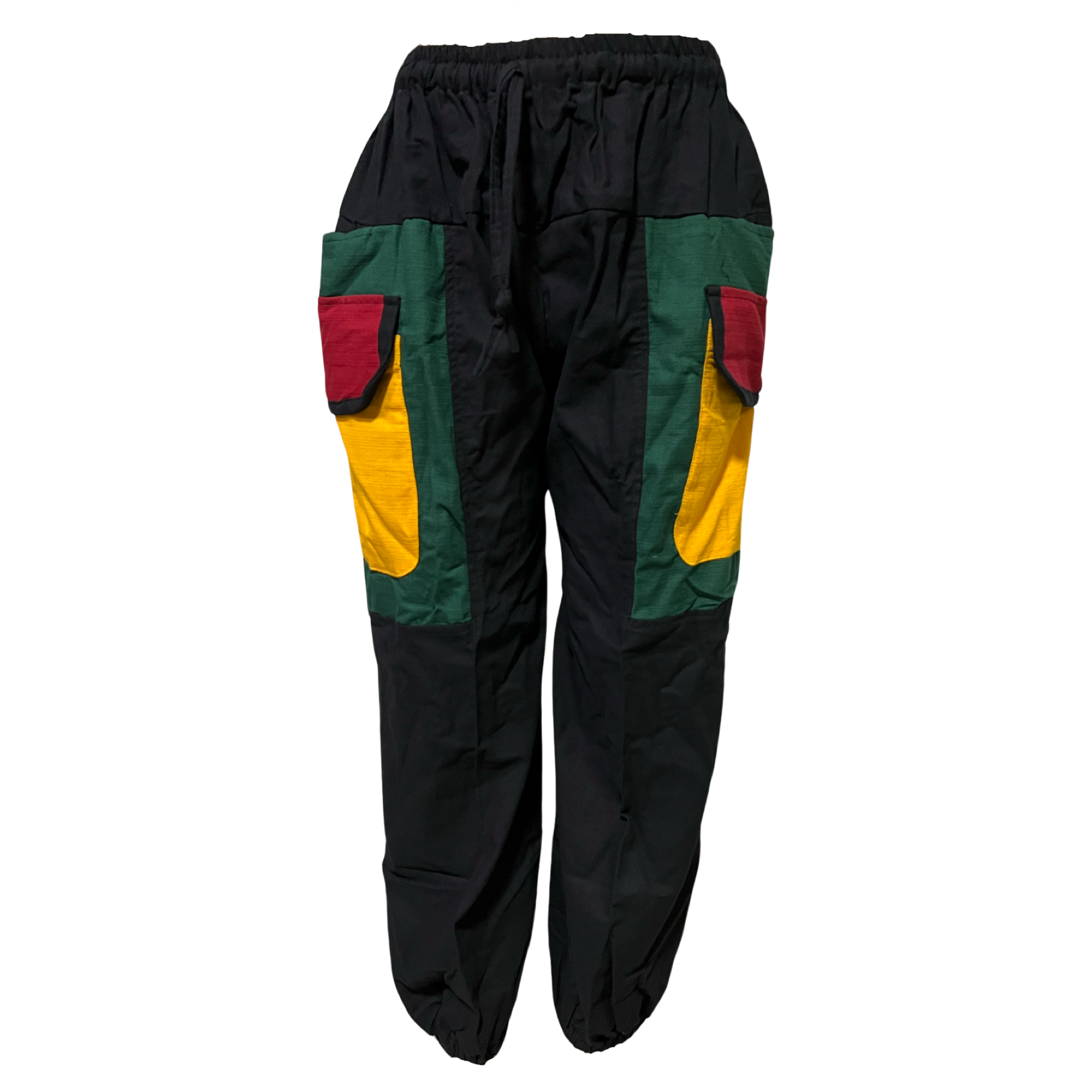 Flap Reggae Cargo Pocket Side Pants Drawstring Waist Loose Trousers Outdoor Fashion Casual Jogger Pants Streetwear W/Elastic Ankles.