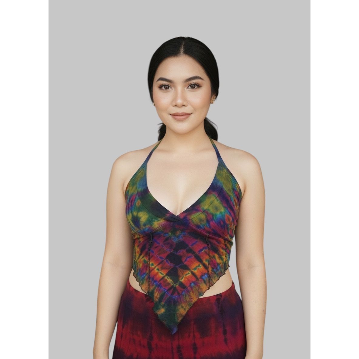Tops - Tie Dye Deep V/ Green