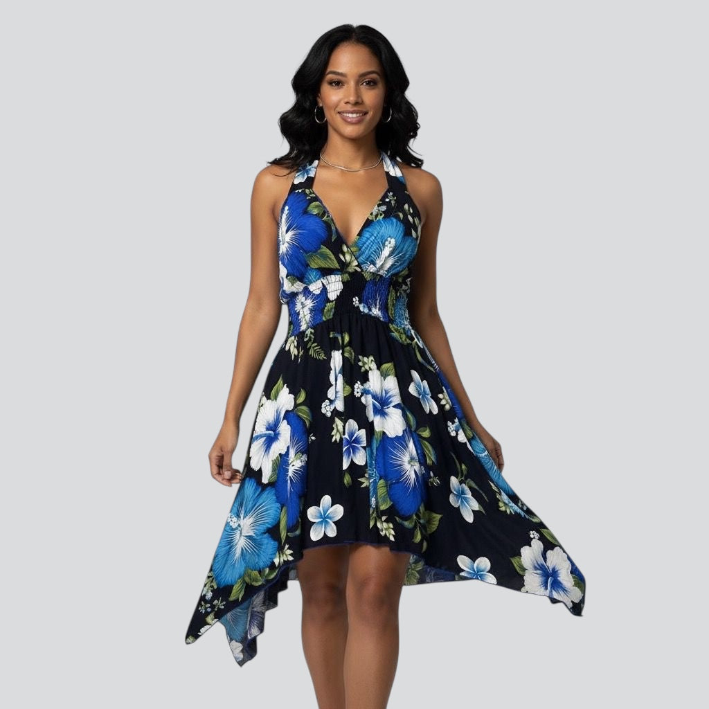 Dress - Halter Flower Dress/ Black-Green