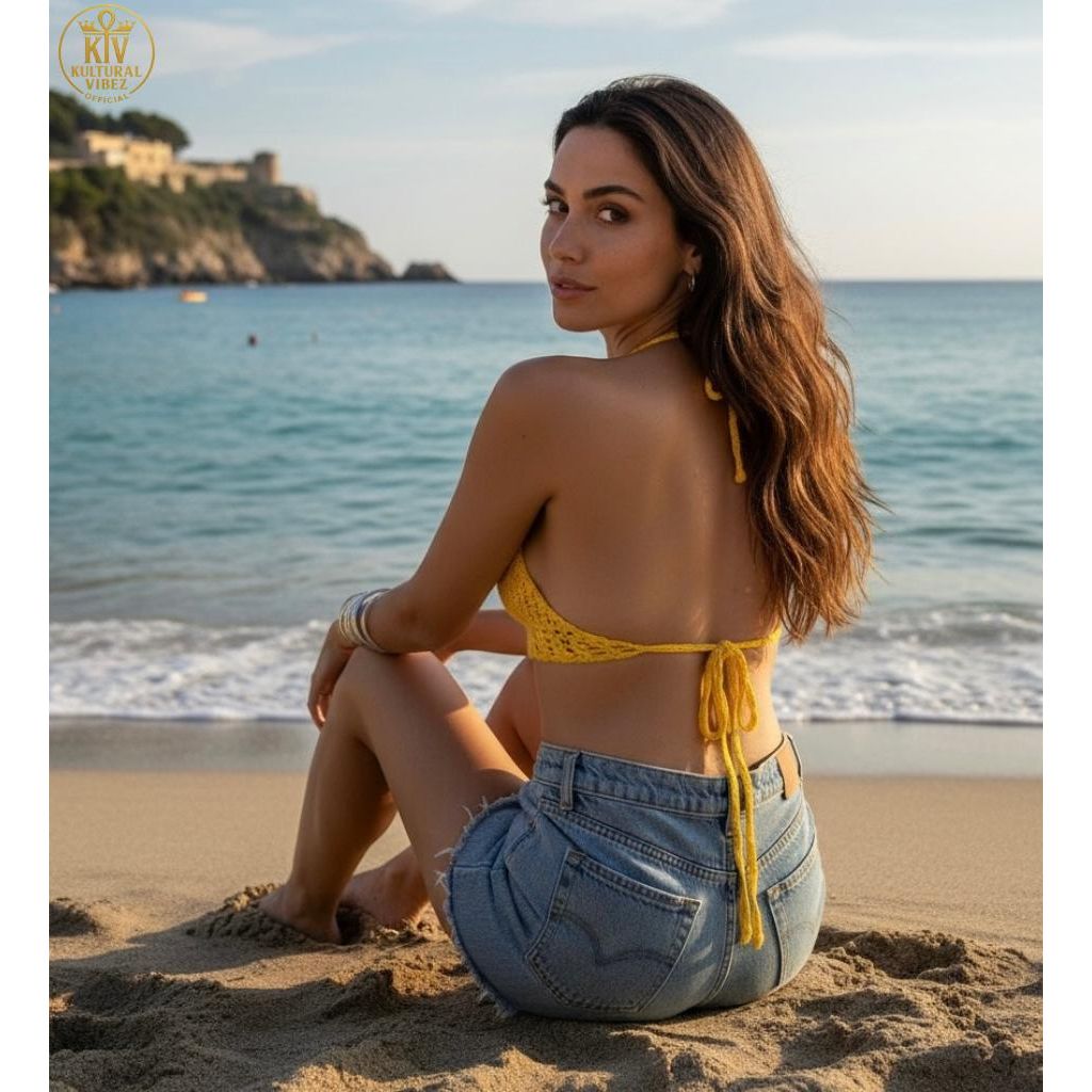 Knitting Deep V Crop Top-Yellow