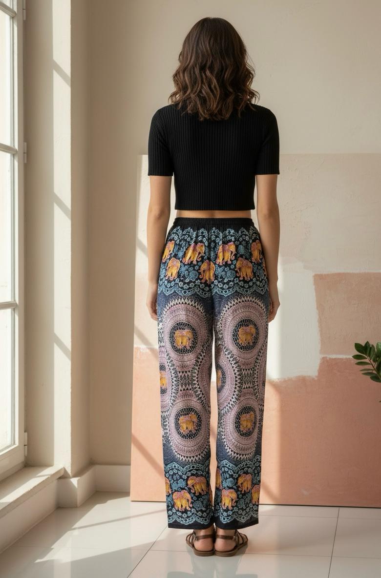 Elephant Print Drawstring Harem Pant/Open Leg