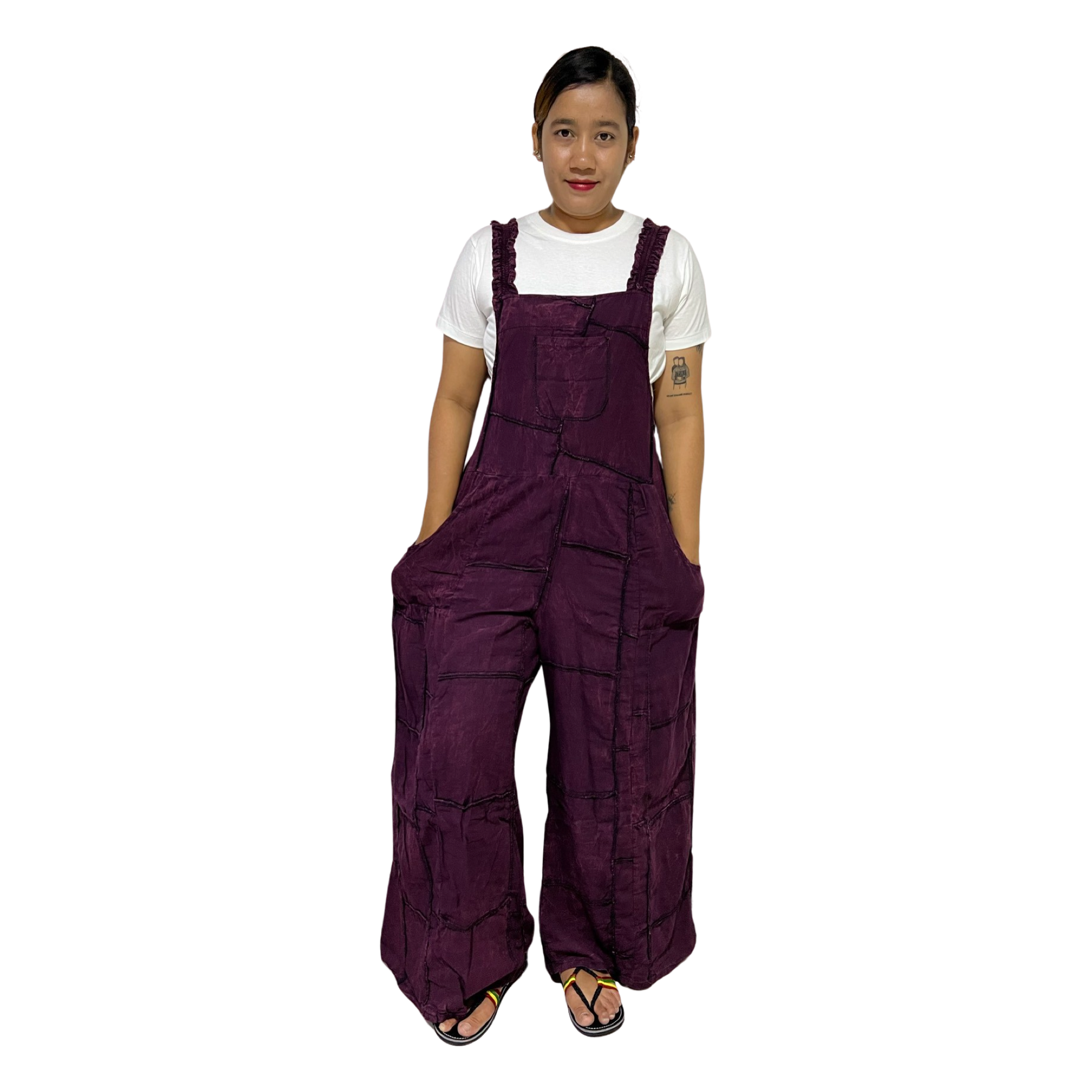 Patchwork Overall Jumpsuit Plain Color.