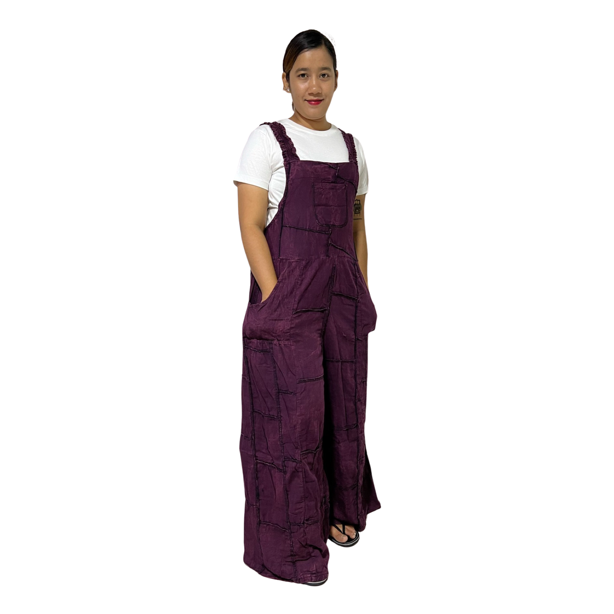 Patchwork Overall Jumpsuit Plain Color.