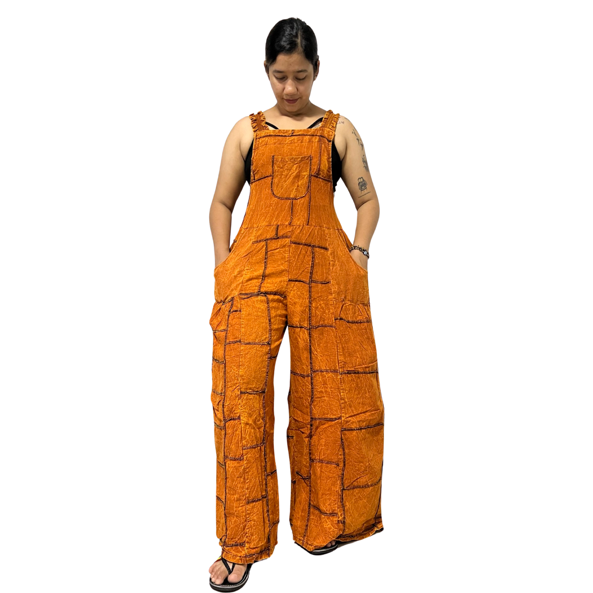 Patchwork Overall Jumpsuit Plain Color.