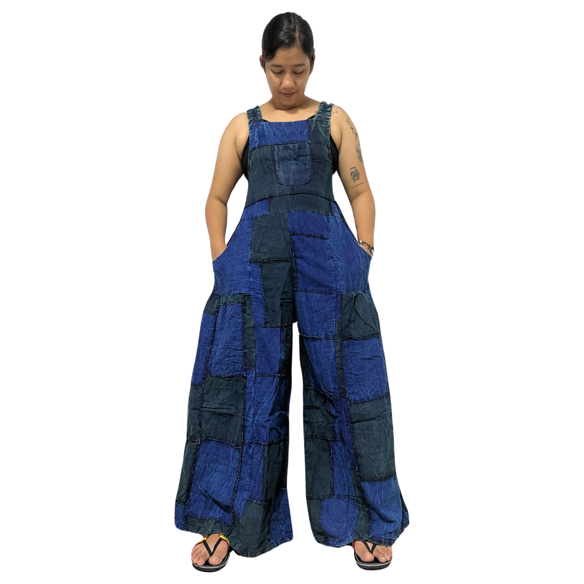 Patchwork Overall Jumpsuit Plain Color.