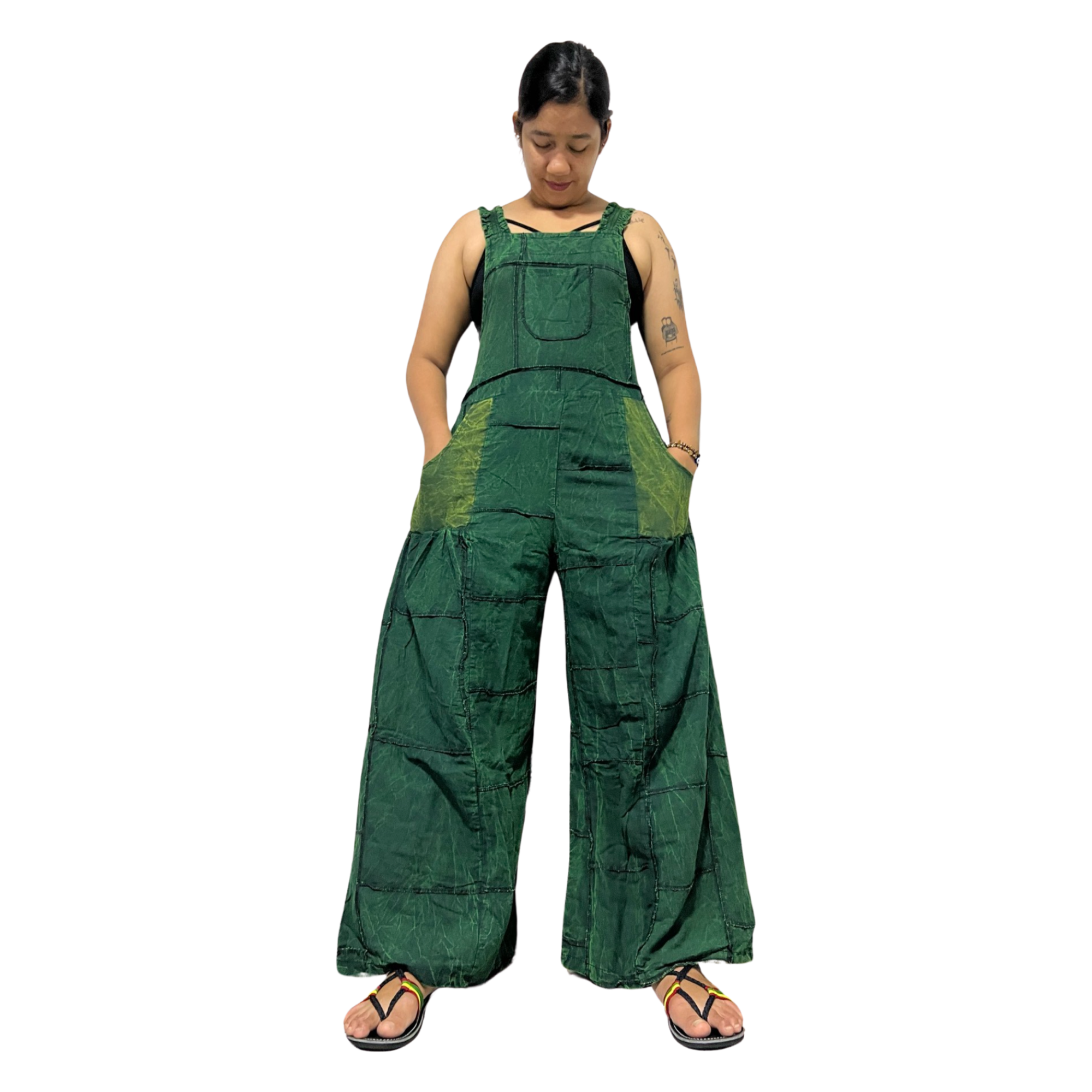 Patchwork Overall Jumpsuit Plain Color.