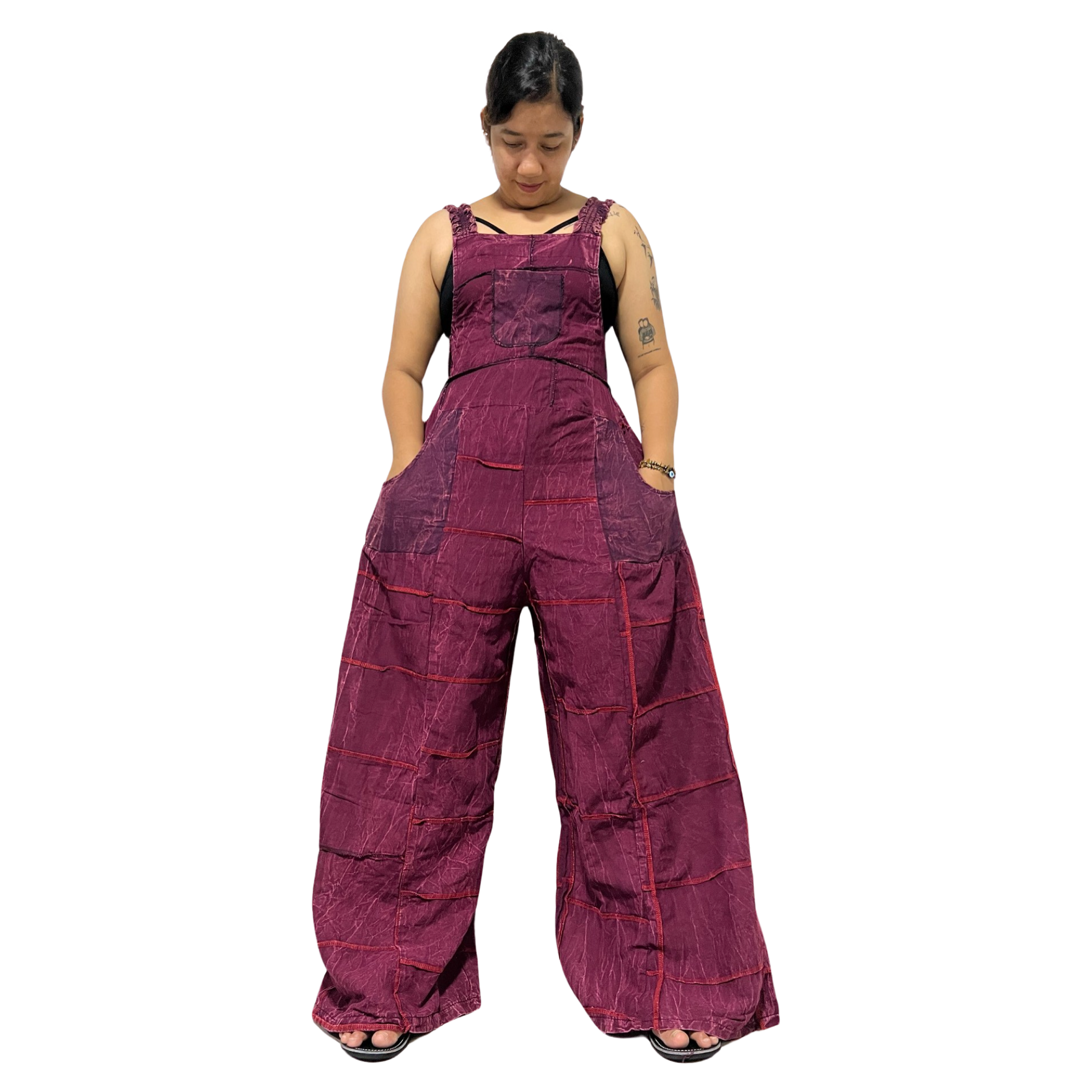 Patchwork Overall Jumpsuit Plain Color.