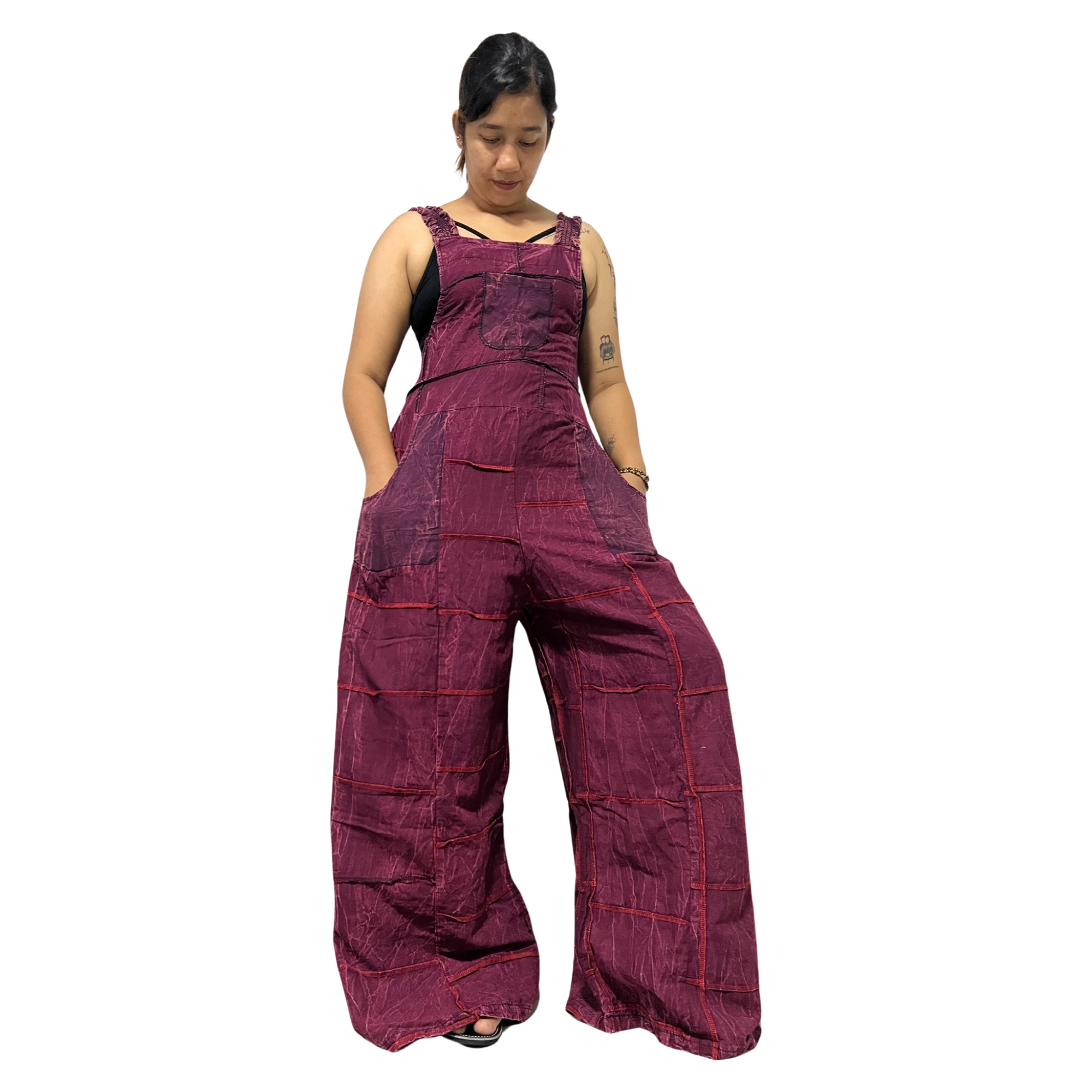 Patchwork Overall Jumpsuit Plain Color.