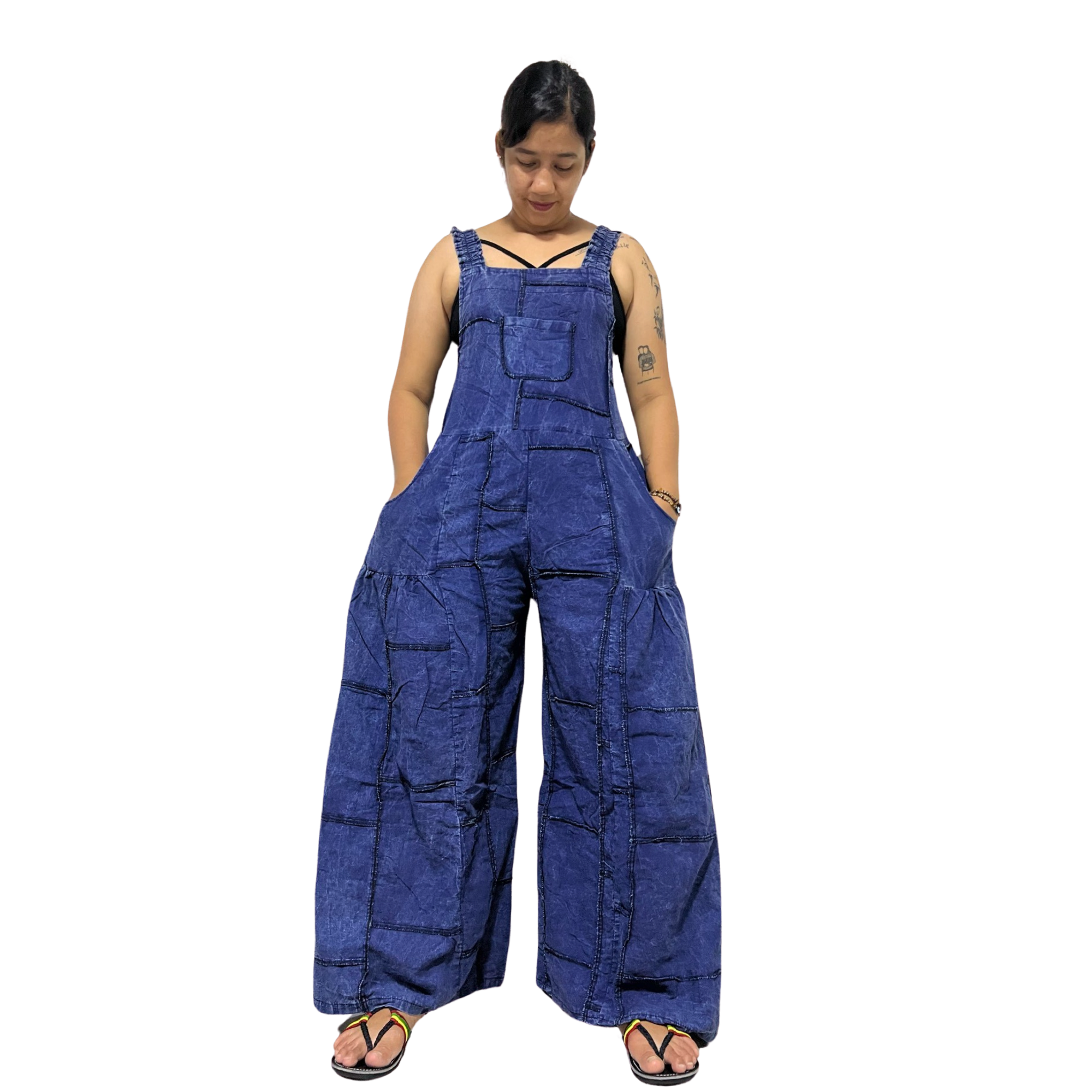 Patchwork Overall Jumpsuit Plain Color.