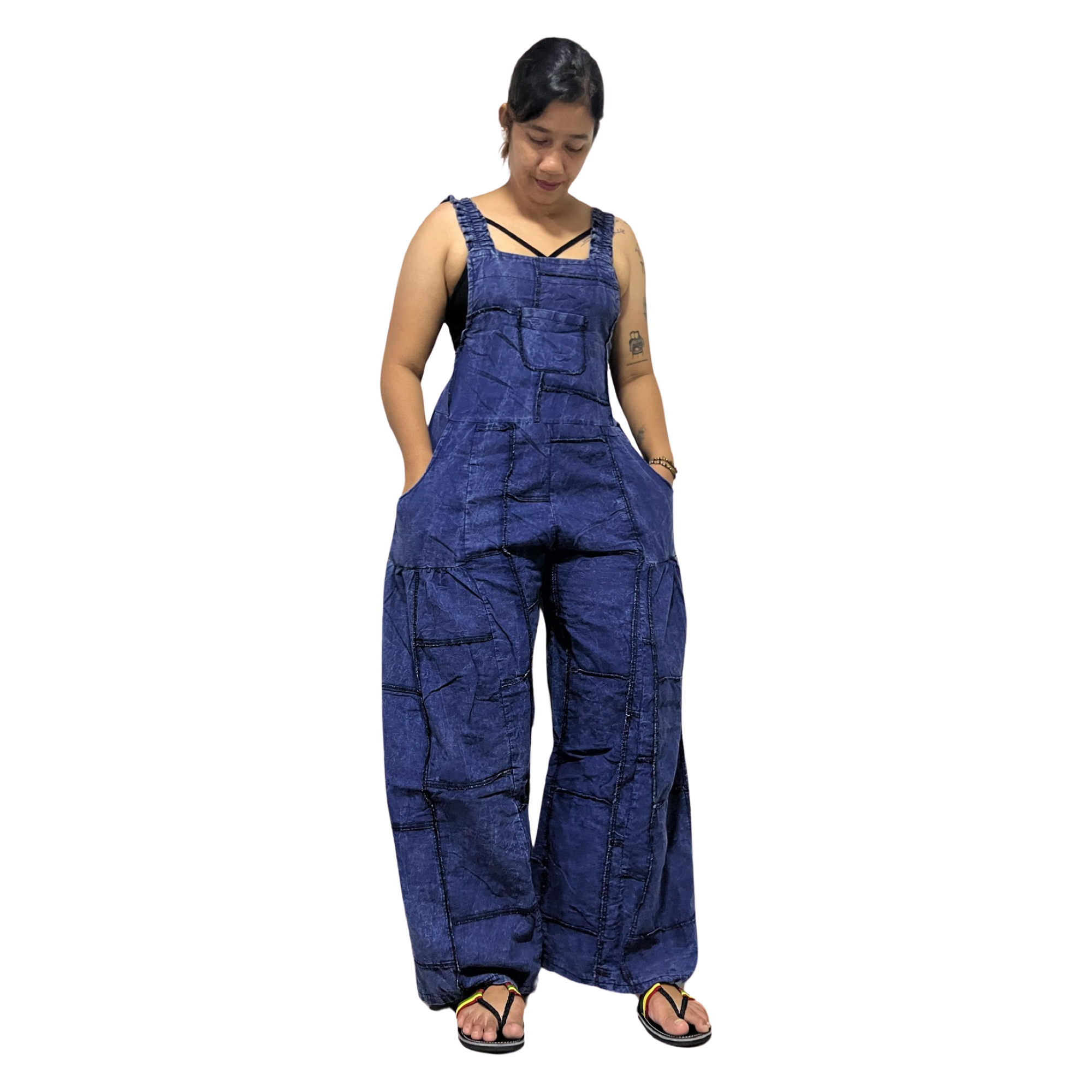 Patchwork Overall Jumpsuit Plain Color.