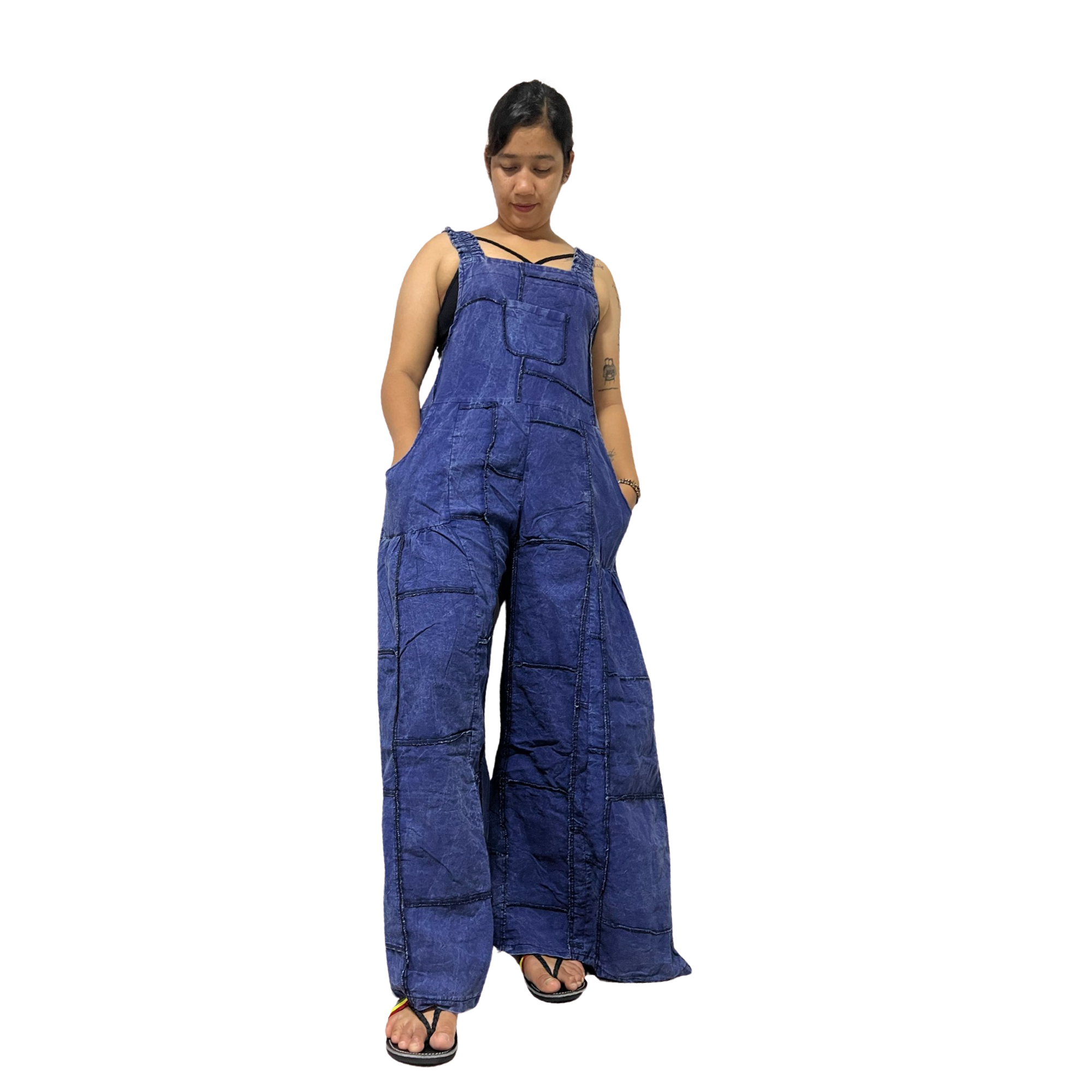 Patchwork Overall Jumpsuit Plain Color.