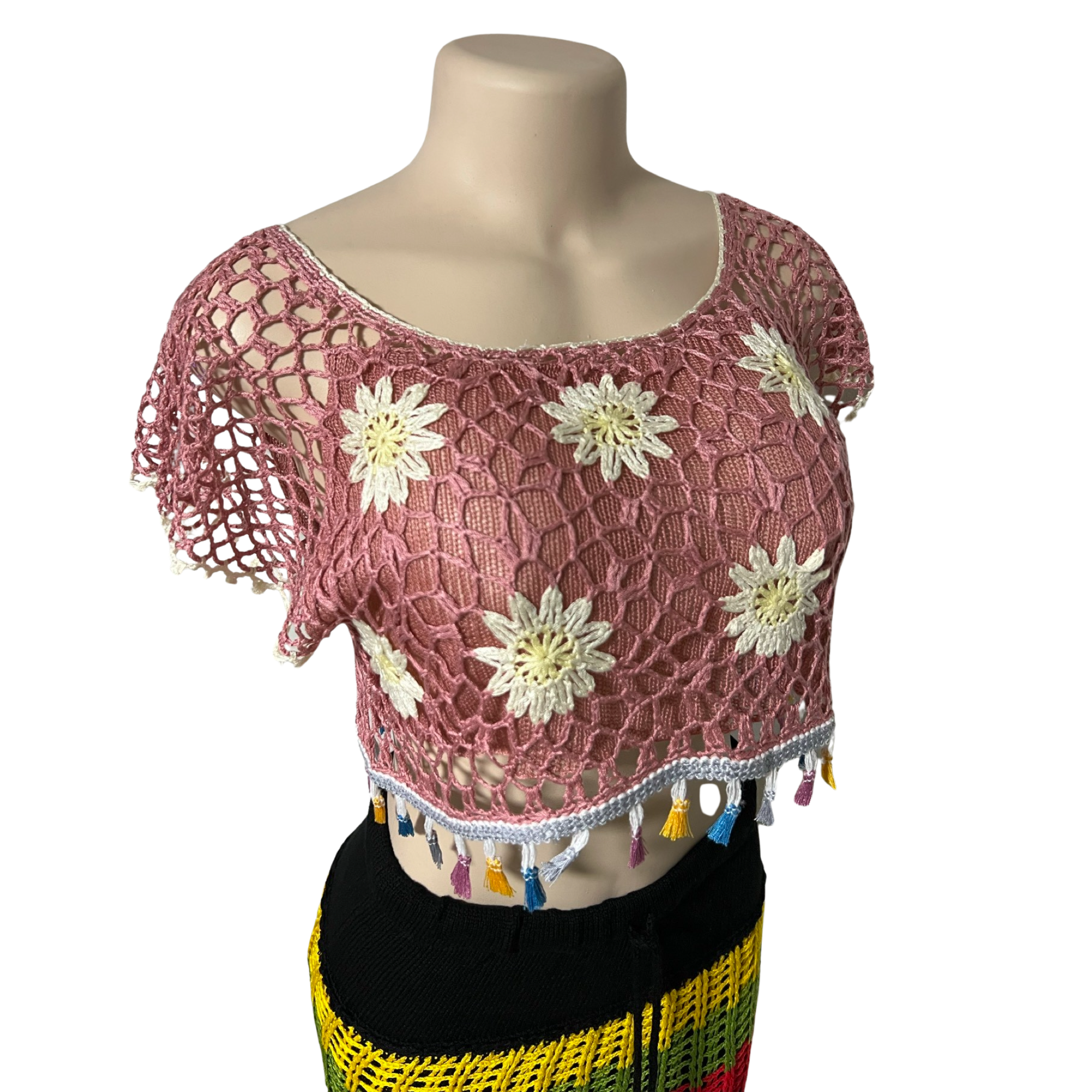 Women's See Through Mesh Lace Crop Top Crochet Short Sleeve.