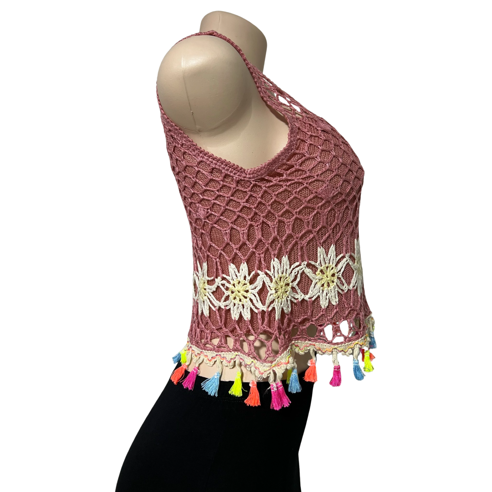 Women's See Through Mesh Lace Crop Top Crochet Sleeveless.
