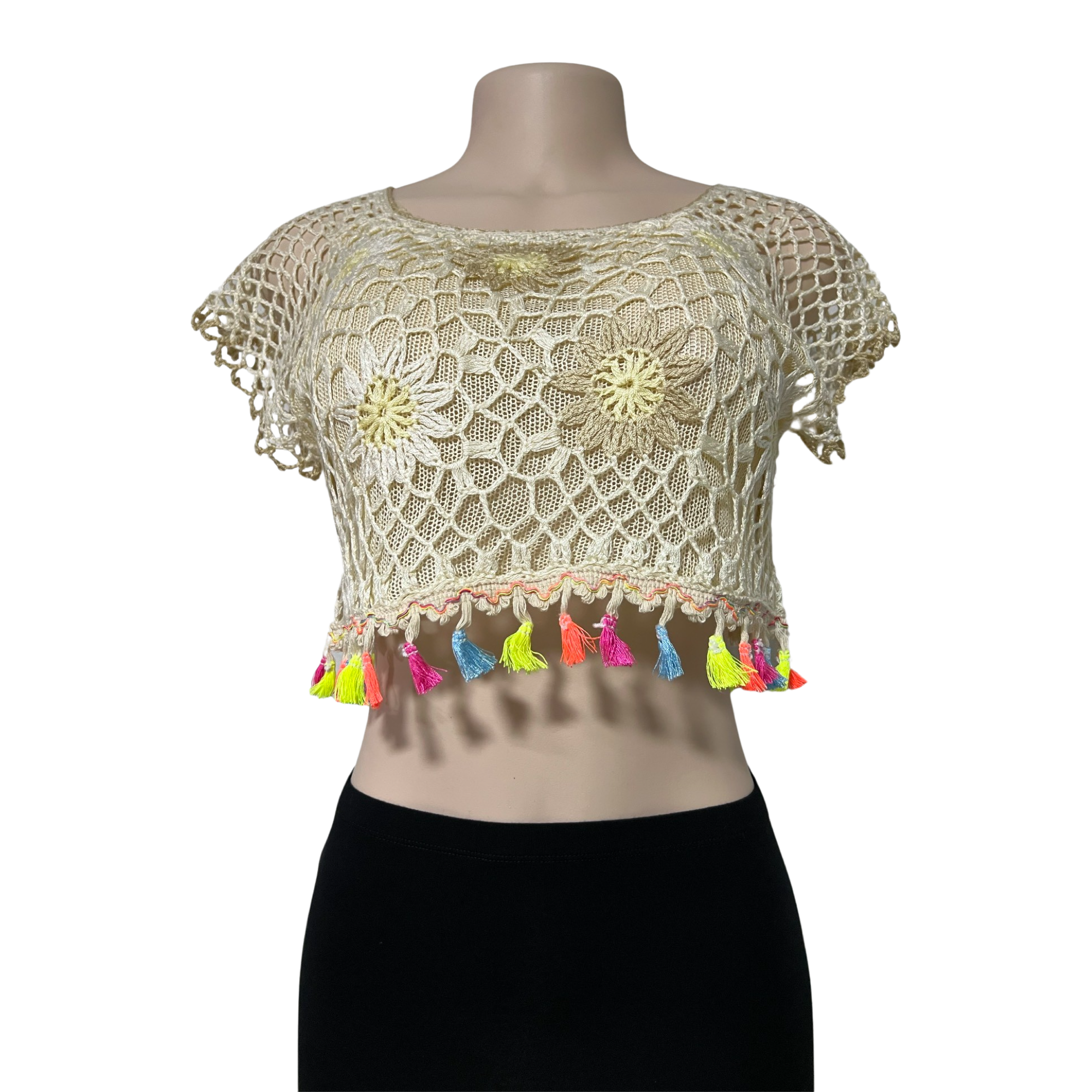 Women's See Through Mesh Lace Crop Top Crochet Short Sleeve.