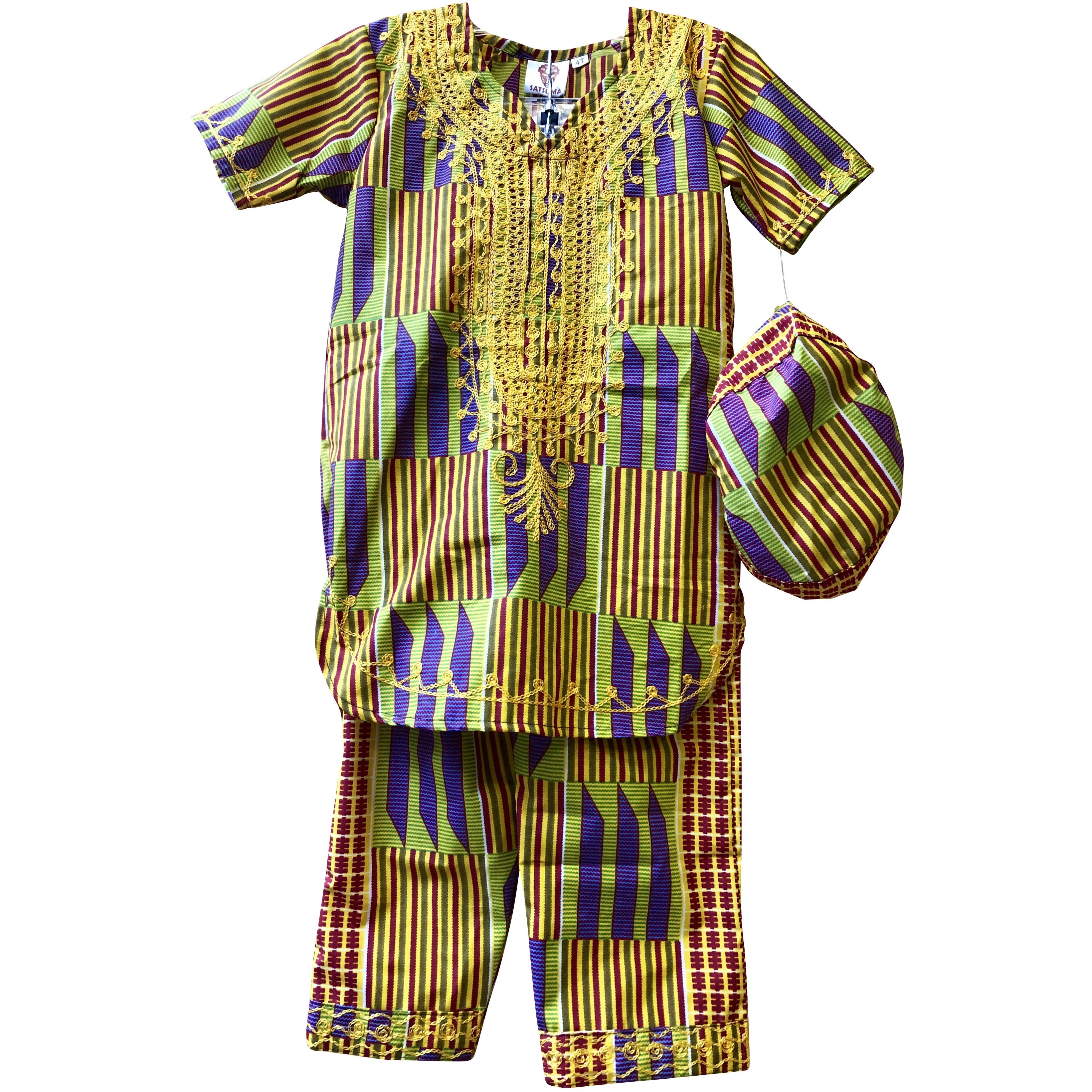 Boy's Embroidered Top, Pant & Kufi Set - KULTURAL VIBEZ