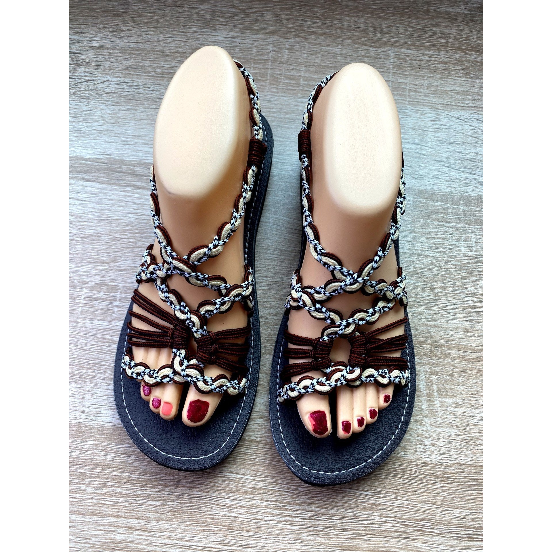 Shoes - Braided Sandals Brown/Grey