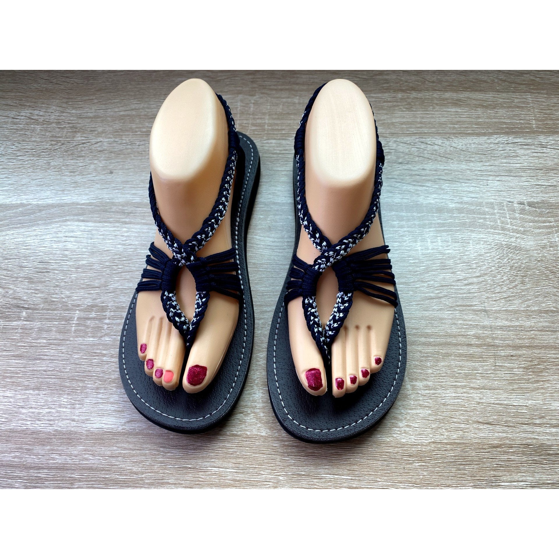 Shoes - Braided Sandals Navy Blue/White